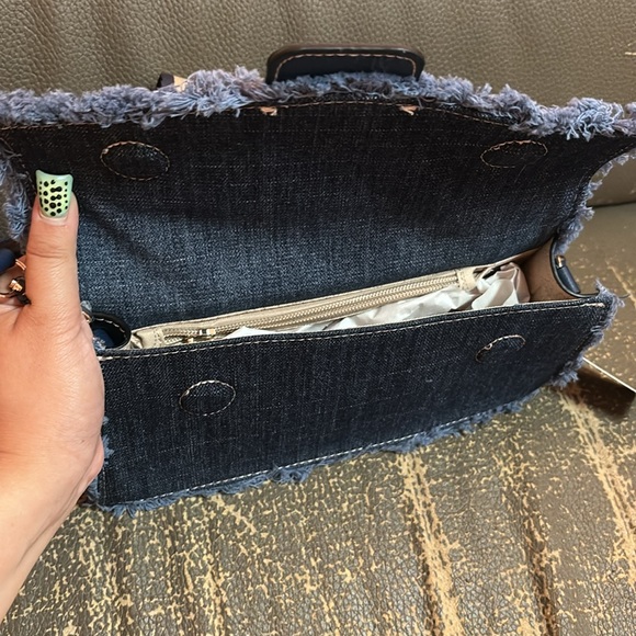 True Religion Frayed Denim Crossbody Bag - Picture 2 of 3